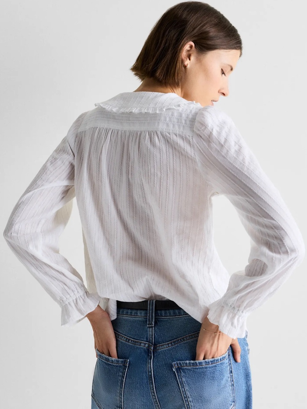 Quince sz S Embroidered organic Cotton Ruffle Collar Long Sleeve cottage Blouse - Picture 3 of 13